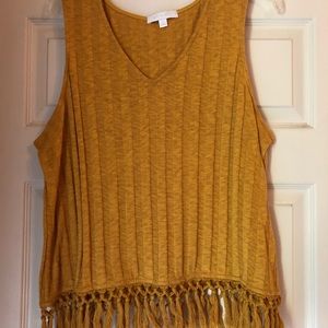 Anthropology Mustard top with fringe
